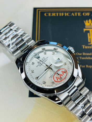 Silver White Plain Bezel Date Just Watch