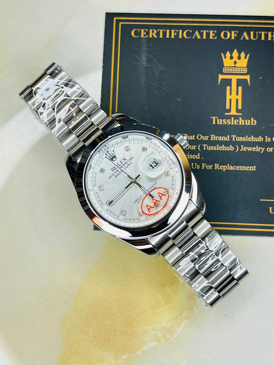 Silver White Plain Bezel Date Just Watch