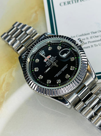 Premium Day Date Silver Black Dial Watch