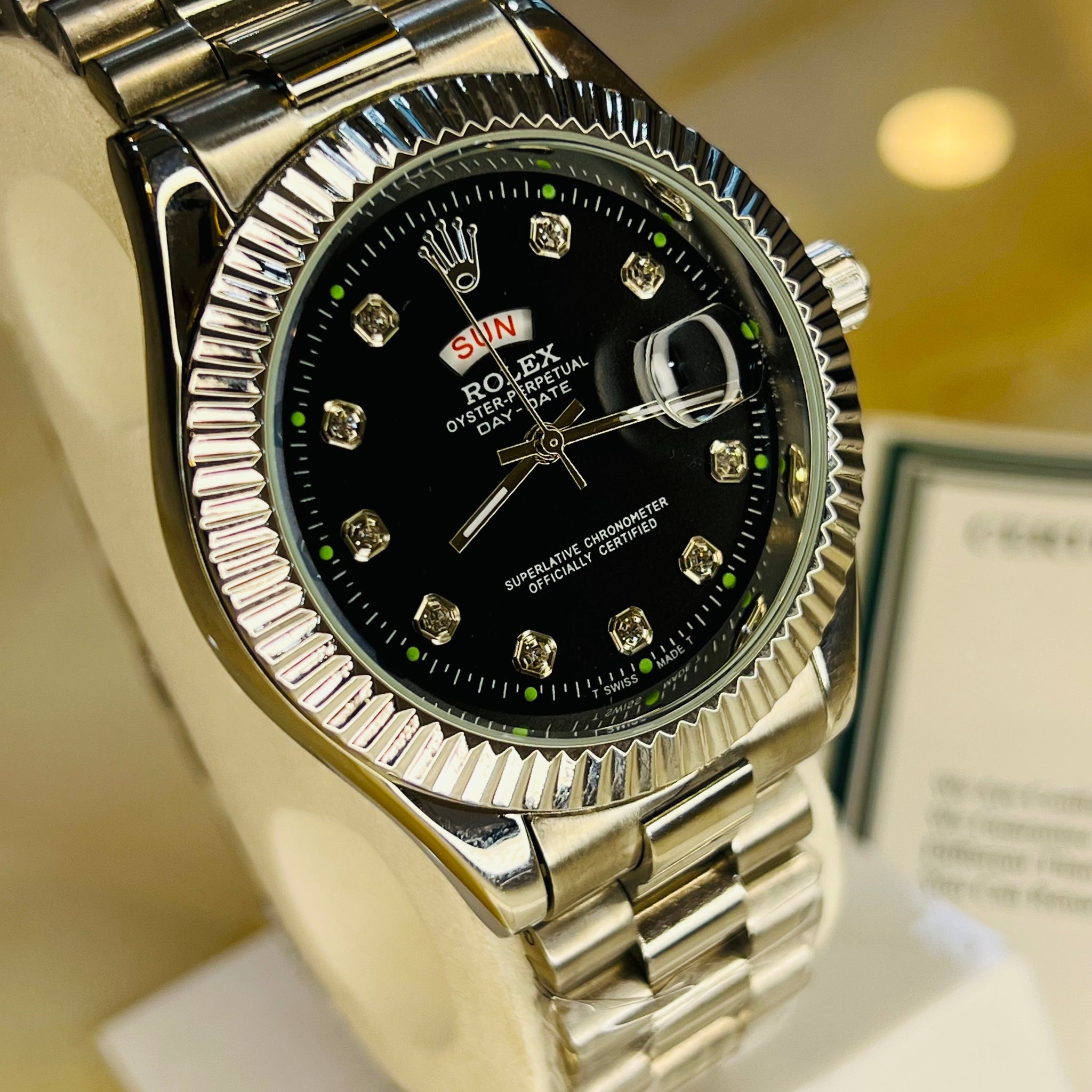 Premium Day Date Silver Black Dial Watch