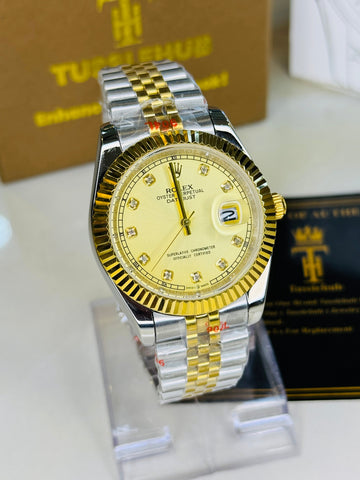 Jubilee Date Just Two Tone Diamond Fluted Gold Dial Quartz Watch