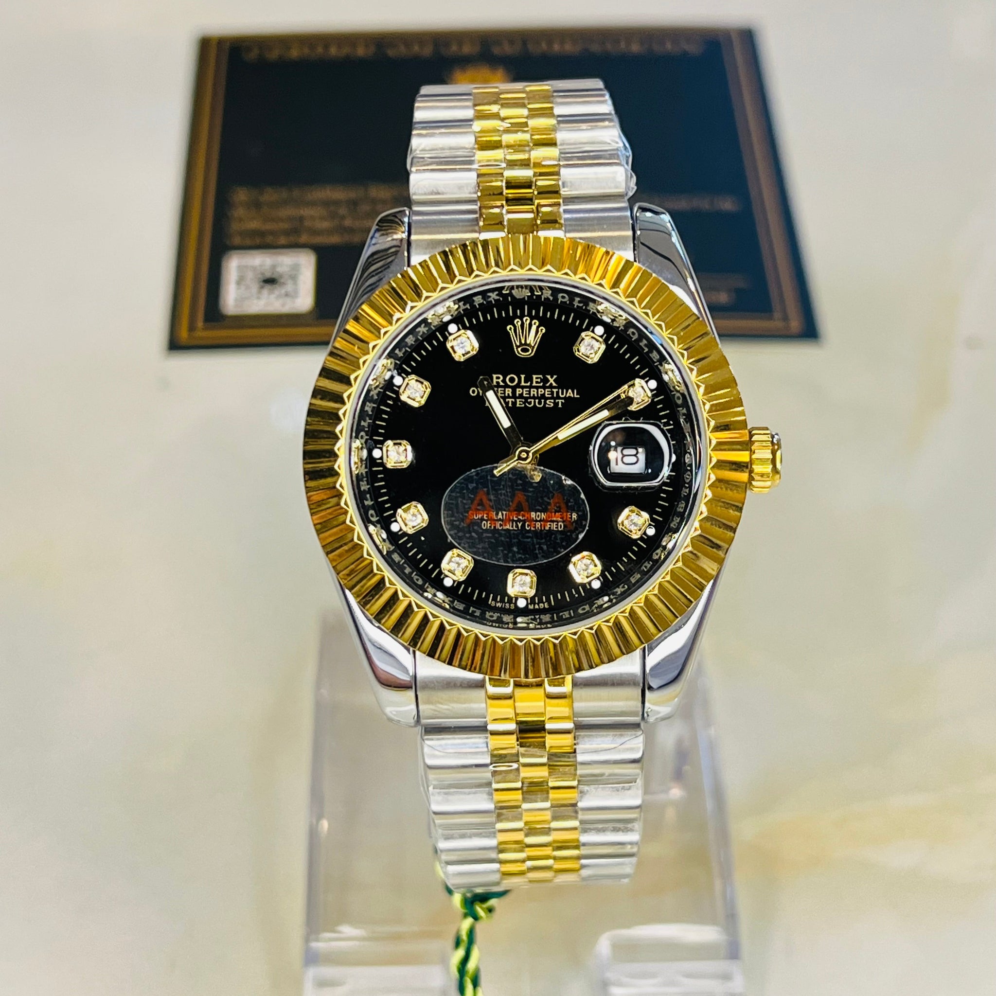 Date Just Two Tone Black Dial Master Clone Watch