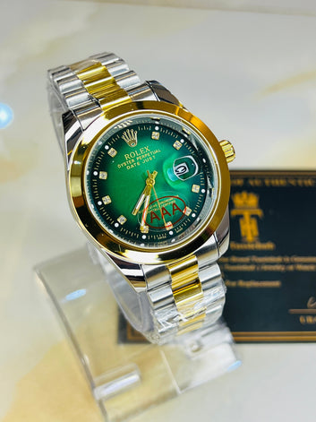 Two Tone Emerald Plain Bezel Date Just Watch