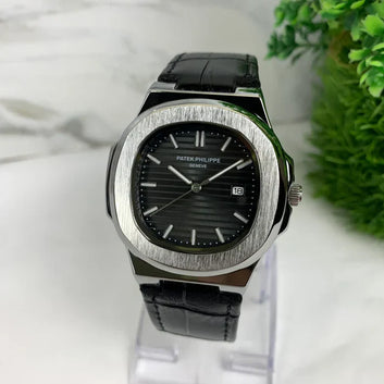 PP Leather Strap Watch - Silver Black