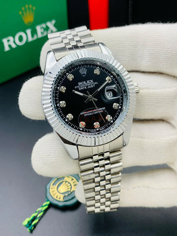 Date Just Silver Black Dial