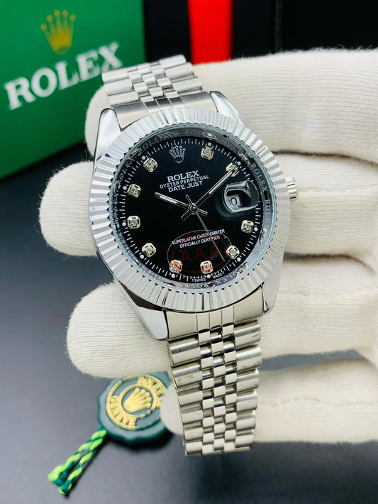 Date Just Silver Black Dial